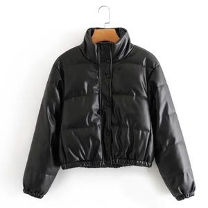 Black Leather Puffer Jacket